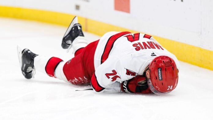 Hurricanes' Seth Jarvis suffers head injury and exits game against Kings