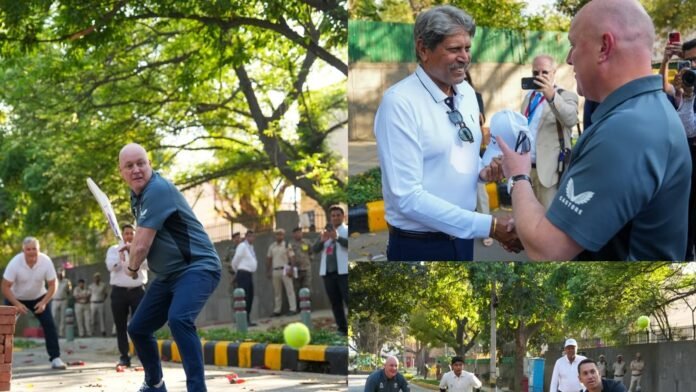 New Zealand Prime Minister Christopher Luxon Enjoys a Game of Gully Cricket with Kapil Dev, Ross Taylor, and Ajaz Patel in Delhi