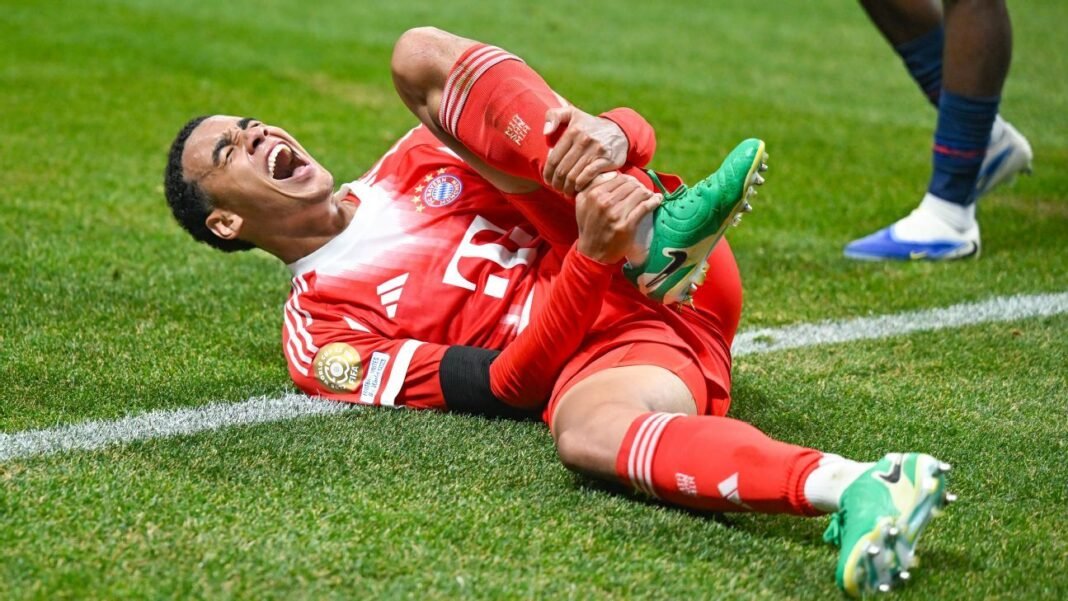 That's a serious injury! 

According to reports, Jamal Musiala, the young and talented midfielder for Bayern Munich, suffered a fractured leg during a collision with Italian goalkeeper Gianluigi Donnarumma. This injury is likely to keep Musiala out of action for an extended period, which is a significant blow to Bayern Munich's squad.

Musiala has been in excellent form this season, showcasing his skills and potential on the pitch. His injury will undoubtedly be felt by the team, and they will need to adjust their strategy to compensate for his absence.

It's worth noting that collisions like this can happen in the heat of the game, and it's not uncommon for players to suffer injuries due to accidental contact. Donnarumma, being a skilled and experienced goalkeeper, would not have intentionally tried to harm Musiala.

The football community will be wishing Musiala a speedy recovery, and hopefully, he will be back on the pitch soon, doing what he does best.