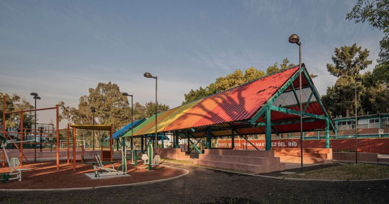 The project "Steel Canopies and Vibrant Courts" by Amasa Estudio is a notable example of urban renewal and public space revitalization in Mexico City. The design aims to reclaim a neglected public plaza, transforming it into a vibrant and inviting area for the community.

The use of steel canopies as a primary design element is striking, providing a sense of continuity and cohesion throughout the space. These canopies not only offer shade and protection from the elements but also create a visually appealing framework that defines the different areas within the plaza.

The incorporation of vibrant colors and lively patterns adds a dynamic and playful touch to the space, making it an attractive destination for both locals and visitors. The courts, which are likely designed for various recreational activities, such as basketball, soccer, or tennis, are integrated seamlessly into the overall design, fostering a sense of community and social interaction.

By reimagining this public plaza, Amasa Estudio's design contributes to the revitalization of the surrounding urban landscape, promoting a sense of pride and ownership among the community. The project demonstrates the potential for thoughtful design to transform underutilized spaces into thriving hubs of activity, ultimately enhancing the quality of life for residents and visitors alike.

It would be interesting to know more about the specific design challenges and inspirations that Amasa Estudio faced during the development of this project. What were the key considerations in selecting materials, colors, and layout? How did the designers engage with the local community to ensure that the final product met their needs and expectations?