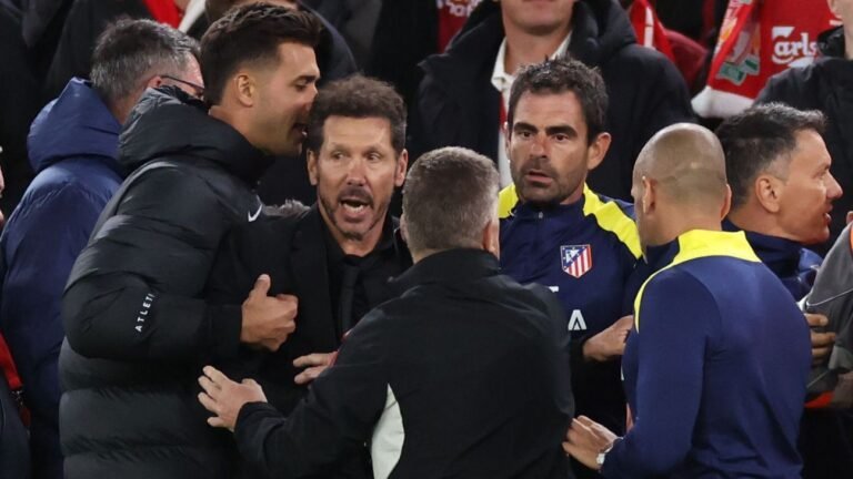It appears that Atlético Madrid's manager, Diego Simeone, has been involved in a heated exchange at Anfield, the home stadium of Liverpool FC. When asked about the incident, Simeone stated that he was simply "fighting back," suggesting that he was responding to some kind of provocation or aggression from the opposing team or staff.

As a manager known for his passion and intensity, Simeone is no stranger to controversy and has been involved in several high-profile incidents throughout his career. His comment implies that he felt the need to defend himself or his team, and that his actions were a response to the situation rather than an unprovoked outburst.

Can you provide more context or information about the incident, such as what happened leading up to the squabble and how it was resolved? I'd be happy to help you understand the situation better.