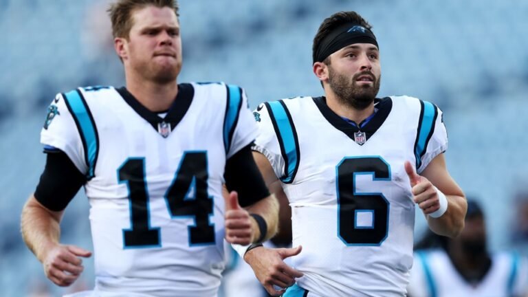 It appears that Baker Mayfield, the quarterback, is not interested in dwelling on his past experiences with the Carolina Panthers, particularly when it comes to discussing them with his former teammate Sam Darnold. Mayfield seems to be focused on moving forward and not reminiscing about his time with the Panthers. This attitude suggests that he is prioritizing his current situation and goals over nostalgia or rehashing past experiences. 

Can you tell me more about what you would like to know regarding this situation, or is there something specific you'd like me to expand upon?