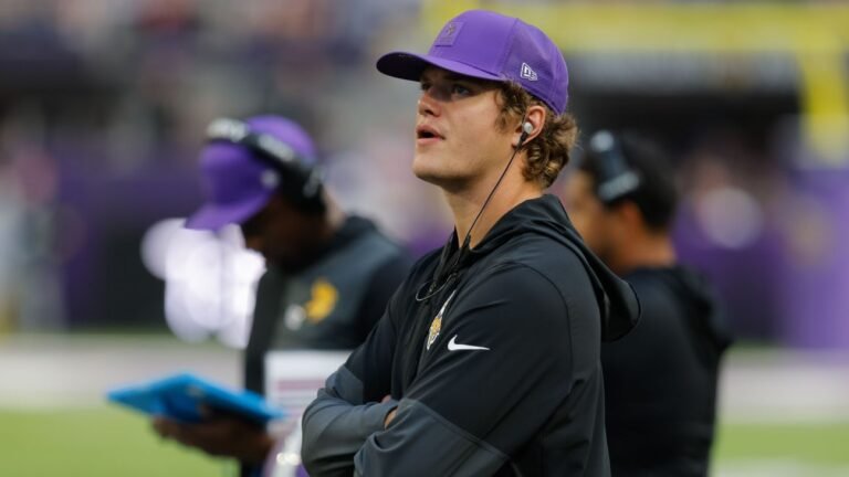 It appears that J.J. McCarthy, the quarterback for the Minnesota Vikings, is dealing with an ankle injury that is affecting his status for upcoming games. According to reports, McCarthy has stated that his ankle is not 100%, which could impact his performance and availability to play.

As of my knowledge cutoff on October 16, 2025, I do not have real-time information on McCarthy's current status or the specifics of his injury. However, it is common for athletes to experience ankle injuries, and the recovery time can vary depending on the severity of the injury.

If McCarthy's ankle is not fully healed, it could affect his ability to move quickly and make sharp cuts on the field, which could impact his overall performance as a quarterback. The Vikings' coaching staff and medical team will likely be monitoring McCarthy's condition closely and making decisions about his playing time based on his progress and the team's needs.

Do you have any specific questions about J.J. McCarthy's injury or the Vikings' quarterback situation?