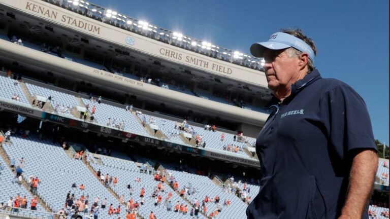 It appears you're referring to a situation involving Bill Belichick and the University of North Carolina (UNC). To provide a more accurate response, I'll need to clarify some details. 

Bill Belichick is a well-known American football coach who is currently the head coach of the New England Patriots in the National Football League (NFL). UNC, on the other hand, has a notable football program, but I'm not aware of any direct connection between Belichick and the university.

Could you please provide more context or information about what you mean by "UNC flounders again" and how Bill Belichick is related to this situation? Is this regarding a specific game, season, or coaching decision? Any additional details you can provide will help me better understand your question and give a more informed response.